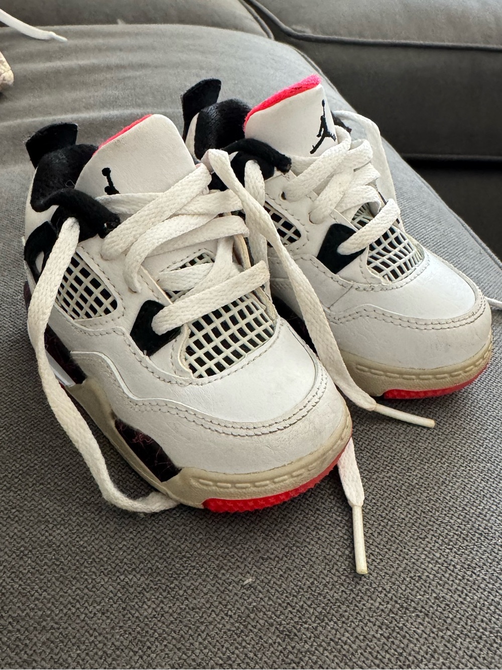 Infant White and Black Athletic Jordans  with Red Accents